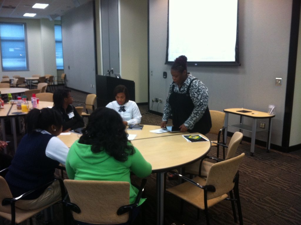 PhD Student  Nettrice Gaskins demonstrates Augmented Reality.