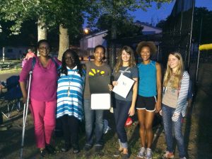 From left: Christi Jackson, Makeda Johnson, Sheri Davis-Faulkner, Mackenzie Madden, Qiana Martin, Spelman Student